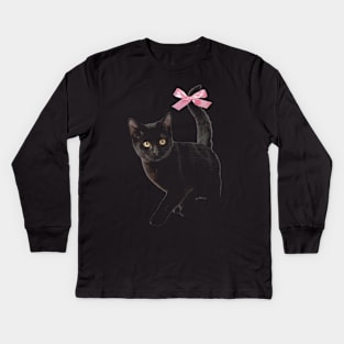 Cat with bow, coquette clothing, 90s Style T-Shirt, Pinterest Aesthetic Clothing, Cat lover Kids Long Sleeve T-Shirt